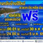 ของขวัญปีใหม่ 2569! กรมทางหลวงประกาศยกเว้นค่าผ่านทางมอเตอร์เวย์ M7 และ M9 ยาว 7 วันรวด